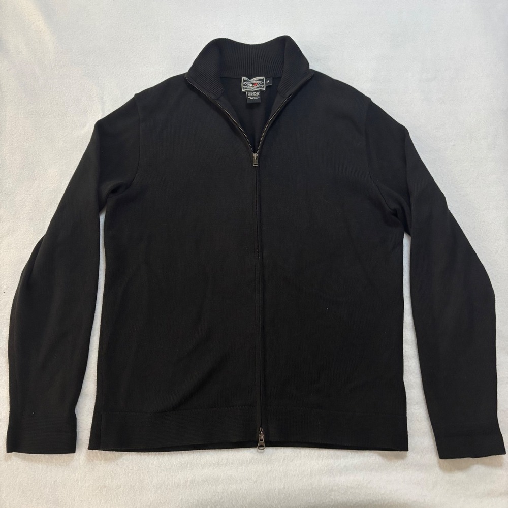 RLX Ralph Lauren Black Pima Cotton Full Zip Sweater Mens Medium Mock Neck Knit